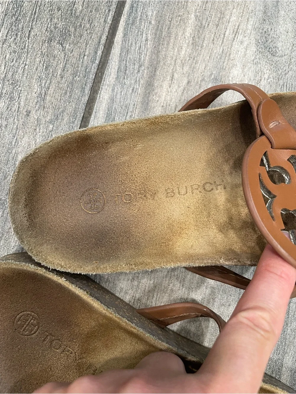 Tory Burch Cognac Leather Logo Thong Sandals
